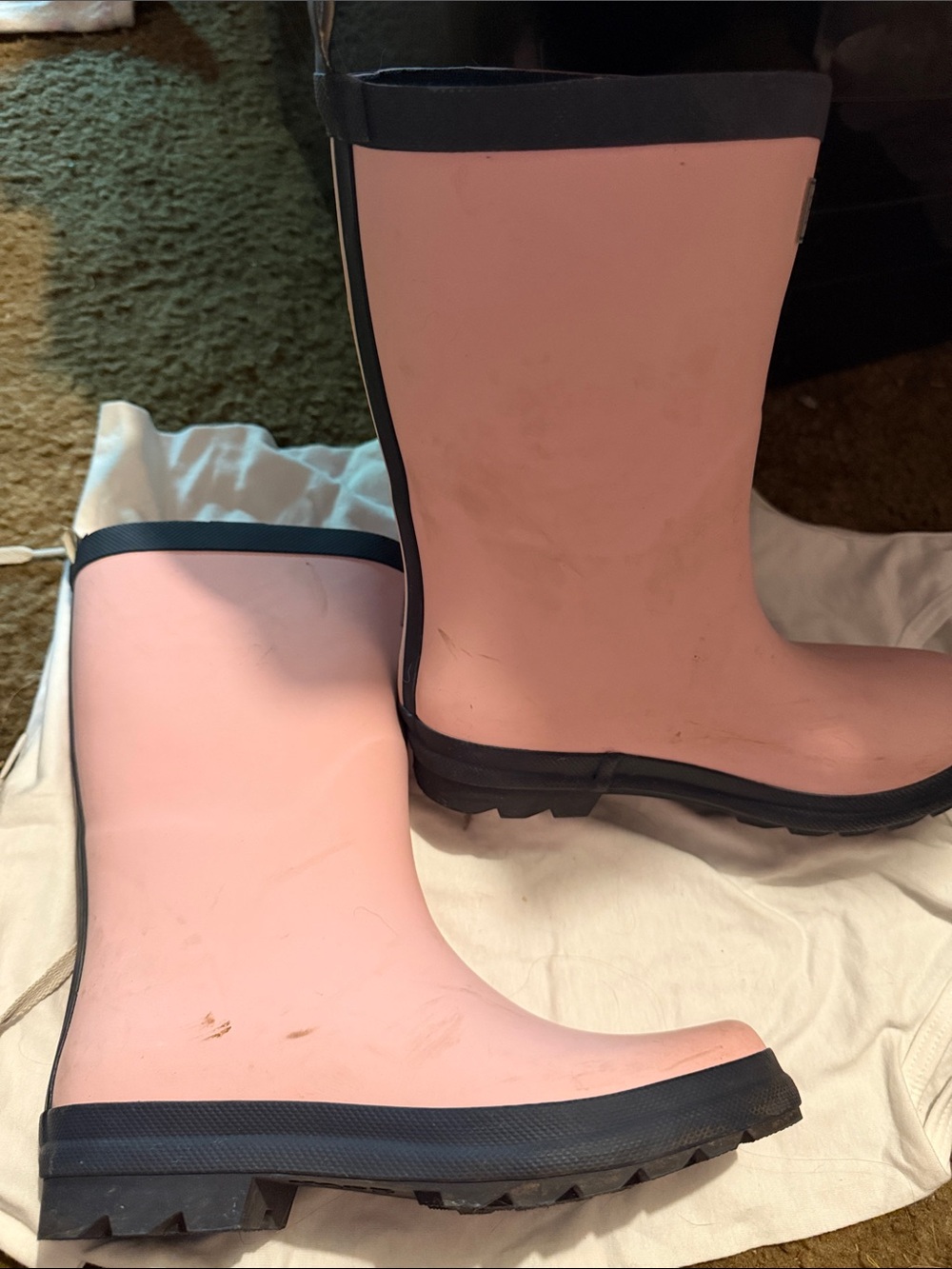 Girls Pink Rubber Rain Boots with Black Trim
